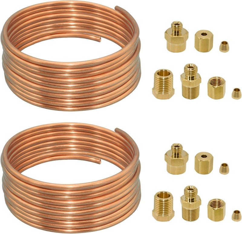 Ebrmeiwo 2 Sets 72'' Oil Pressure Gauge Tubing Kit, Set of Copper Tube and Threaded Parts, Universal Fit - Image 1